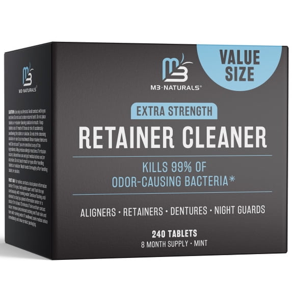 Retainer and Denture Cleansers 240 Tablets Removes Bad Odors Discoloration Stains Plaque for Cleaning Invisalign Mouth Guard Night Guard and Removable Dental Appliances by M3