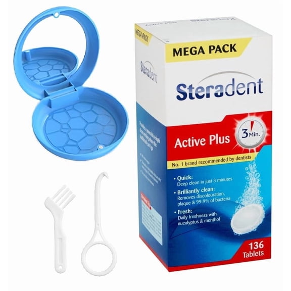 Retainer Premium Pack 136 Tablets Cleaning Kit with Travel Cases Odor-Free Dental Fresh Brite Cleaner for Dentures, Aligners, Invisalign & Mouthguards Eliminates 99.9% of Bacteria