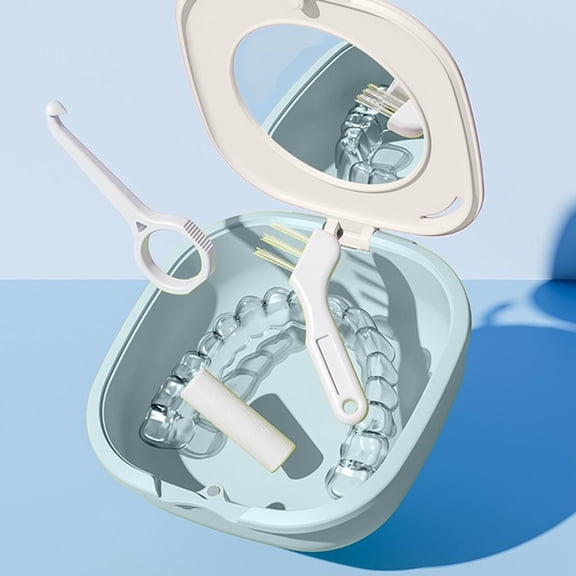 Retainer Storage Case with Built-In Mirror, Dustproof and Waterproof Braces Box for Travel, Portable Dental Organizer for Cleaning and Daily Use