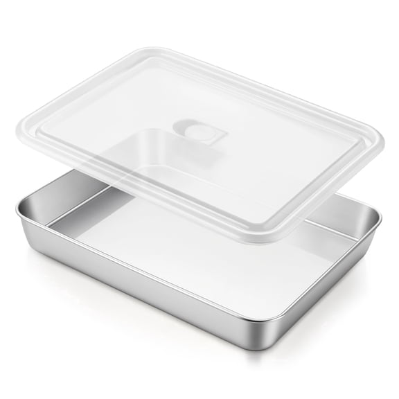 Vesteel Baking Pan With Lid, Stainless Steel Lasagna Pan with Cover, Rectangular Toaster Oven Pan for Cake Brownies Casseroles, 2 Inch Deep Side & Dishwasher Safe, 12.4’’ X 9.7’’