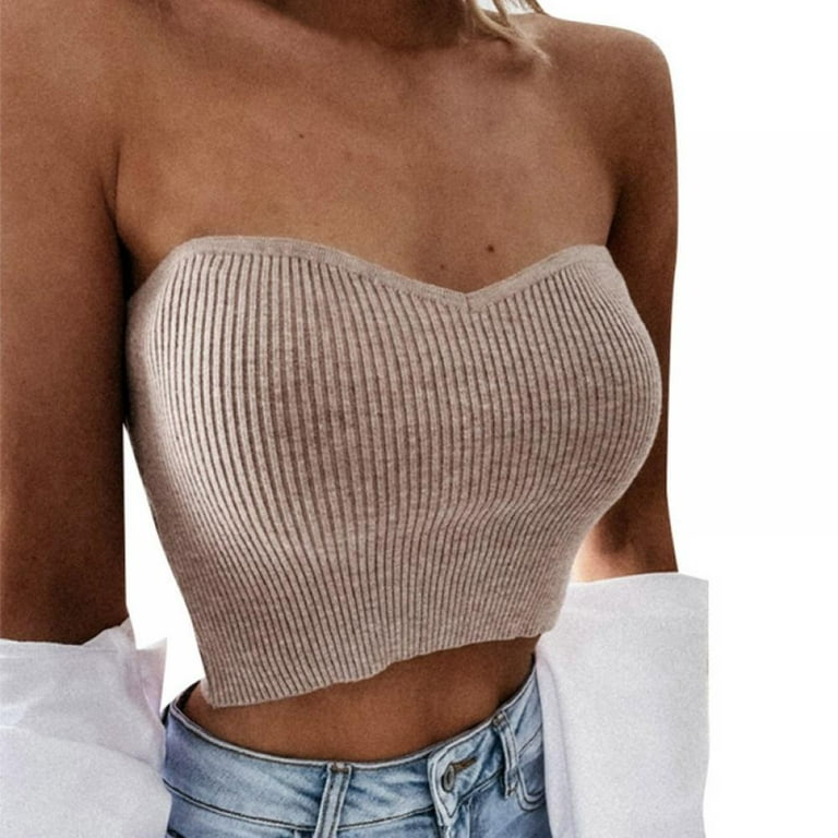 Retap Fashion Women Sexy Crop Top Strapless Elastic Knitted Tube Tops Bra  2021 Summer Solid Color Slim Tank Vest Lingerie Breast Wrap