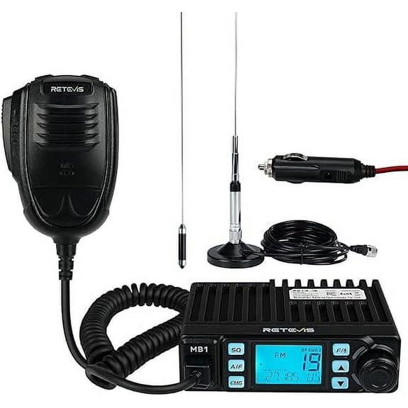 MB1 CB Radio[with CB Antenna],AM/FM CB Mobile Radio Bundle with Coaxial Cable, 40 Channel Base Station, Noise Reduction, RF Gain, 7 Colors LCD Display, Long Range CB Radio Kit for Truckers