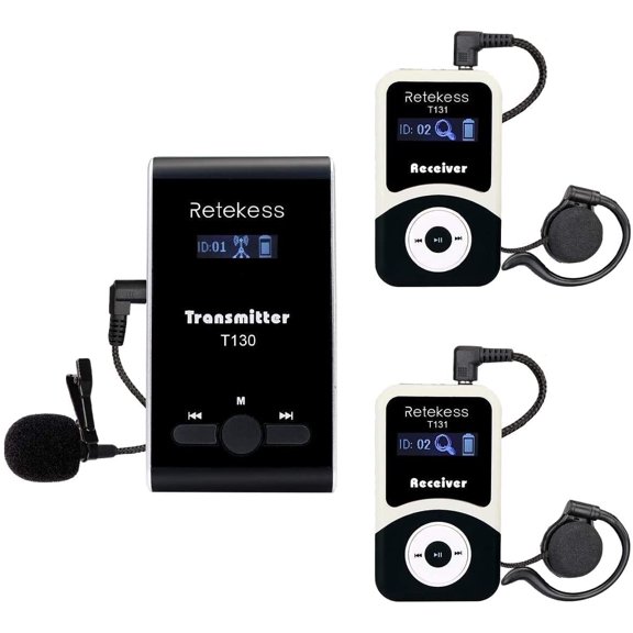 Retekess T130 Tour Guide System, Church Translation System, Good Quality Sound, 99 Channels, Assisted Listening Devices for Court,Training,Interpreter (1 Transmitter 2 Receivers)