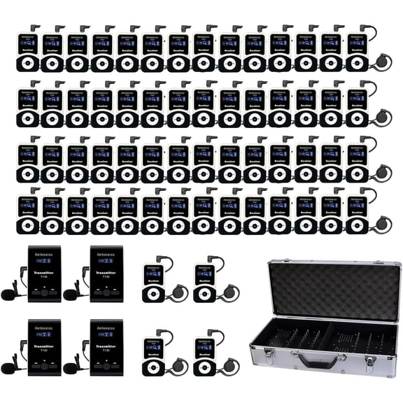 Retekess T130 Wireless Tour Guide System, Church Translation System,Clear Sound Quality, Tour Guide Headsets for Plant Tour, School(4 Transmitters and 60 Receivers)