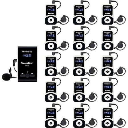 Retekess T130 Wireless Tour Guide System Headsets,99 Channels,1 Transmitter and 15 Receiver for Speakers