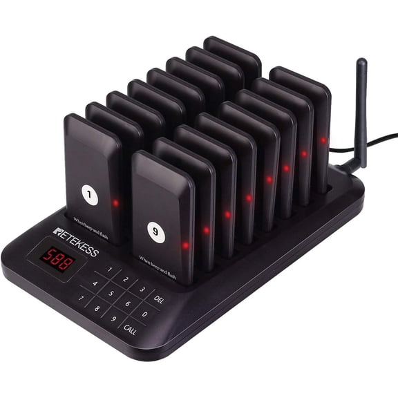 Retekess TD157 Restaurant Pager System (English) - 16 Pagers/Beeper, 984ft Long Range for Food Truck, Bars, Food Court, No Vibration Mode