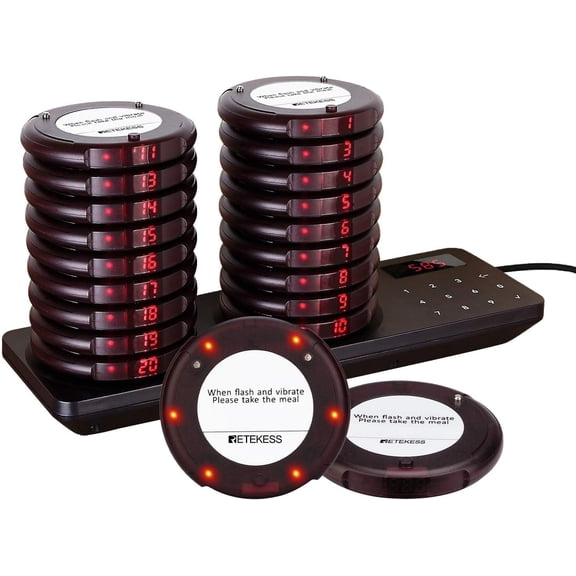 Retekess TD163 Coaster Pager System, Pagers for Restaurants Long Range,31 Prompt Modes, 20 Beepers for Food Truck, Church Nursery