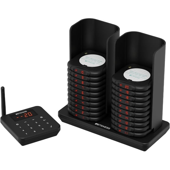 Retekess TD186 Restaurant Pager System, Buzzers for Restaurant, 600M Range, Anti-Dumping Design, One-Key Mute, 64 Prompt Modes, 20 Pagers for Food Trucks, Hotels, Churches, Bars