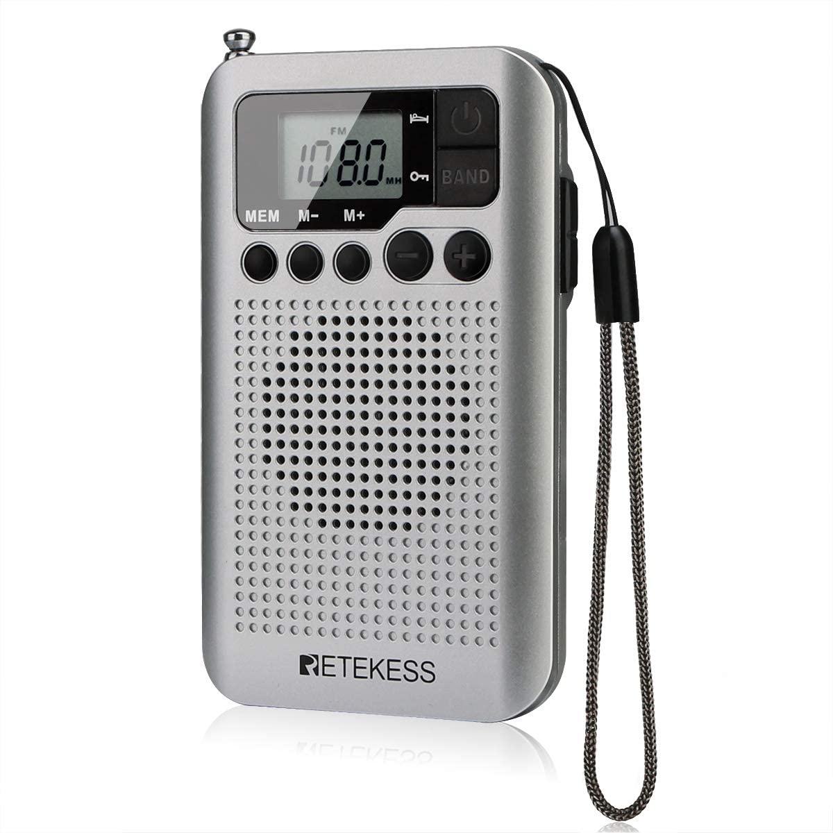 Retekess TR106 Portable Mini Pocket Radios AM FM Digital Tuning, AAA Battery Powered, Support Clock, Alarm, Sleep Timer, FM Stereo for Walking,Thansgiving Christmas New Year Gift(Silver) - image 1 of 10