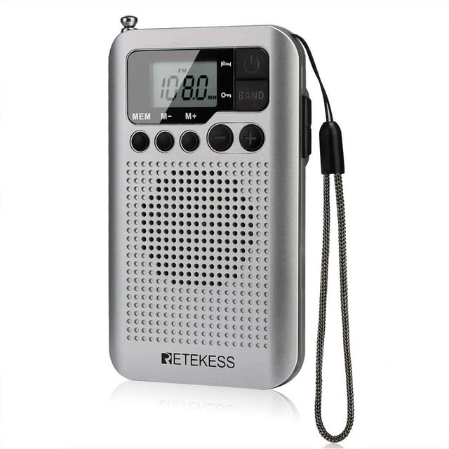 Retekess TR106 Portable Mini Pocket Radios AM FM Digital Tuning, AAA Battery Powered, Support Clock, Alarm, Sleep Timer, FM Stereo for Walking,Thansgiving Christmas New Year Gift(Silver)