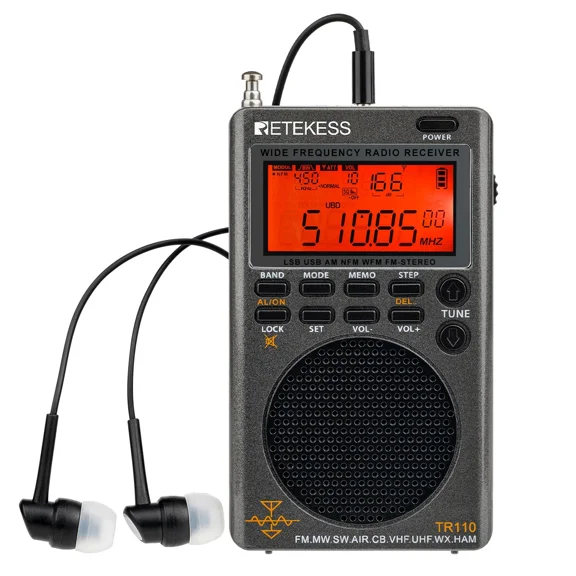 Retekess TR110 Shortwave Radio Receiver, Full Band Radio, AM/FM/SW/MW/AIR/CB/VHF(UHF)/WX /NOAA/SSB/LSB/Alarm Clock
