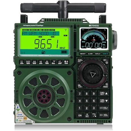 Retekess TR113 Shortwave Radio Receiver, AM FM LW WB VHF UHF AIR CB Full Band Radio with SSB Reception, 3 Antenna Ports and Extra Antenna, 1600 Presets, BT, SOS Alert, Rechargeable Battery