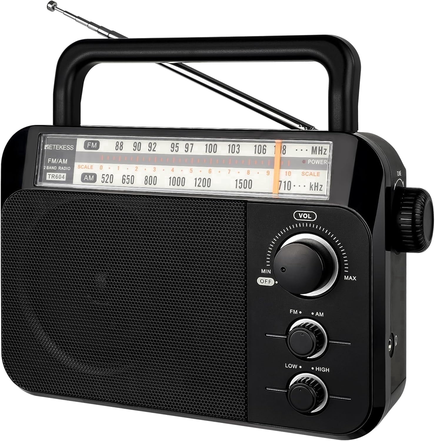Retekess TR604 Portable AM FM Radio with Best Reception,D Battery Operated or AC Power,Large Dial,High/Low Tone Mode,Big Speaker,Earphone Jack,for Home,Picnic,Senior,Mother's Day