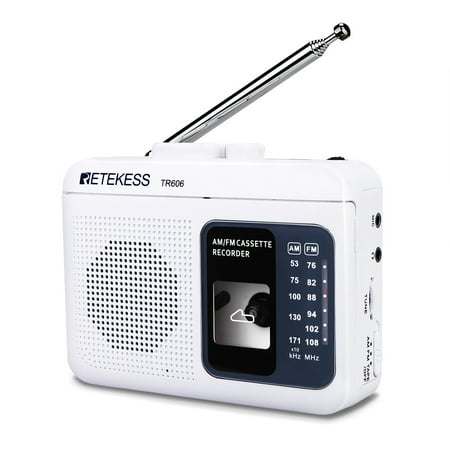 Retekess TR606 Walkman Cassette Tape Player, Cassette Recorder, Built-in Speaker, AUX/Microphone Jack, Support AUX Line in Record, AM FM Radio, Powered by DC or AA Battery (White)