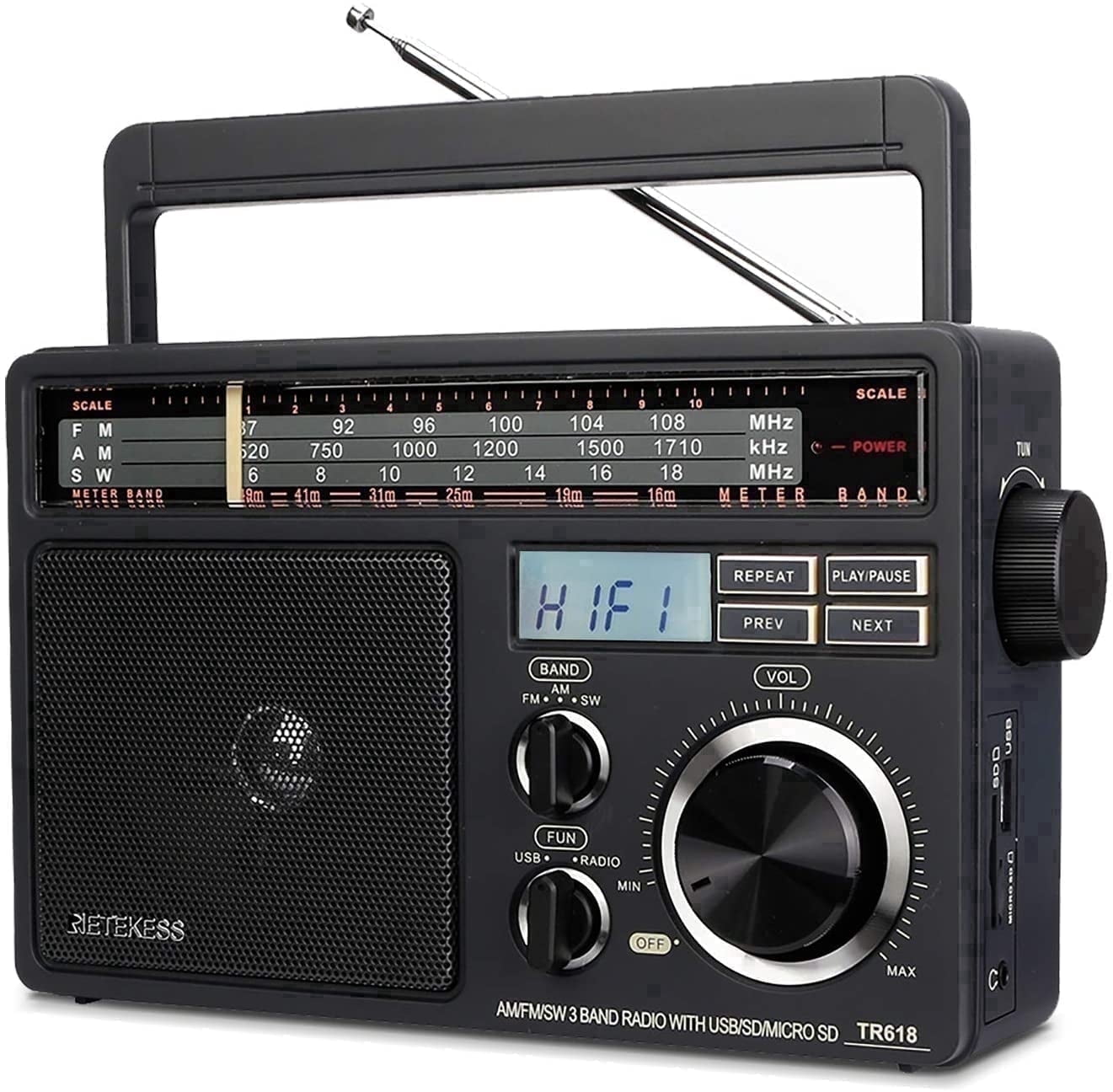 Retekess TR618 AM FM Radio, Portable Radios,D Battery Operated or AC Power, Big Speaker, Emergancy radio,for Home Kitchen or Drive in,Father's Day