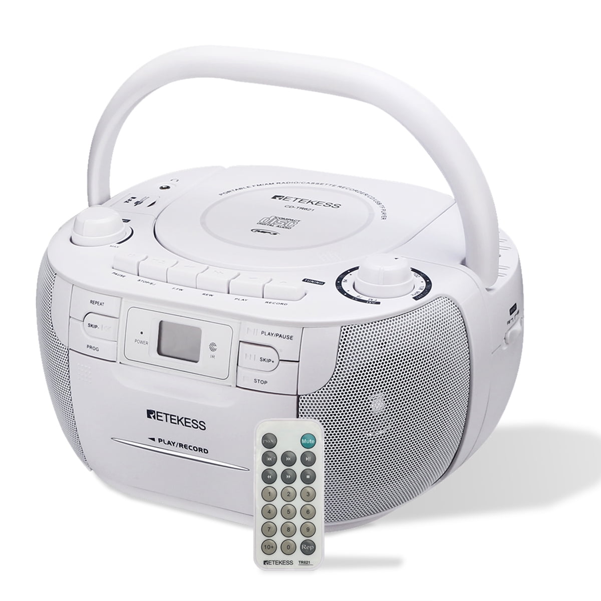 CD and Cassette Player Combo, Portable Boombox AM FM Radio, Tape Recording, Stereo Sound, USB, Micro SD, for Family(White)