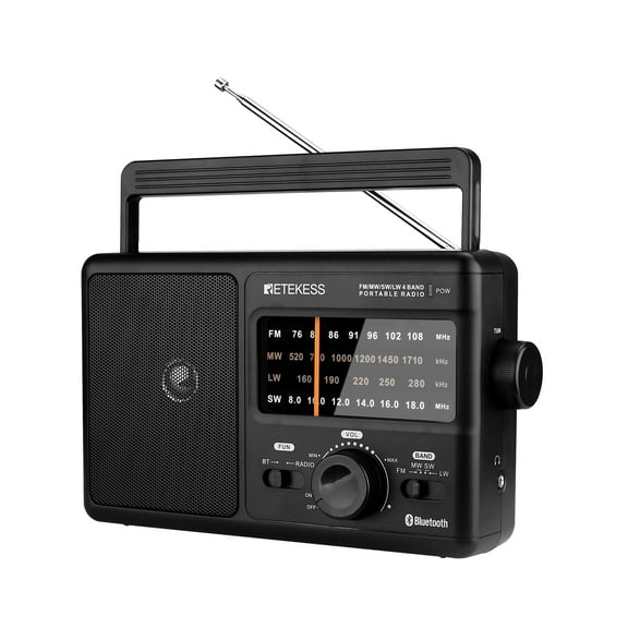 Retekess TR626 Cordless Electric Portable Radio, AM FM Shortwave, Bluetooth, LW, DSP Chip, AC/D Battery Powered