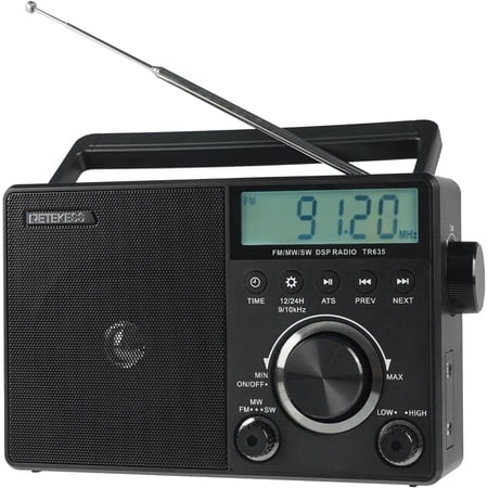 Retekess TR635 Portable Radio,AM FM Radios,Backlight LCD Display,Clock,Battery Operated Radio or AC Power,for,Elder,Home
