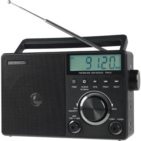 Retekess TR635 Portable Radio,AM FM Radios,Backlight LCD Display,Clock,Battery Operated Radio or AC Power,for,Elder,Home