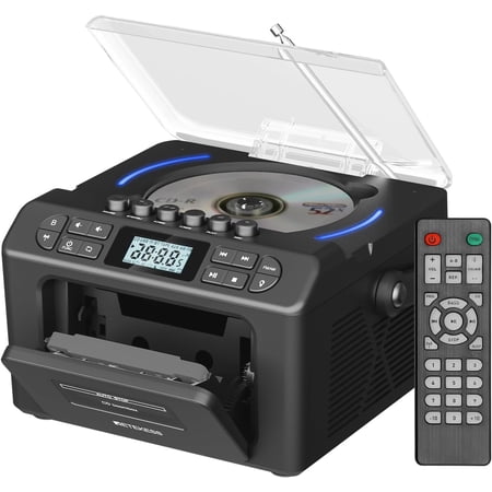 Retekess TR642 Boombox with CD and Cassette Player, Radio with CD Player | for Home/Gifts, 15H Long-Lasting, Wireless 5.3, LED Ambient Lighting, Dual-Speaker Stereo, Sleep Timer, AM/FM, Remote Contro