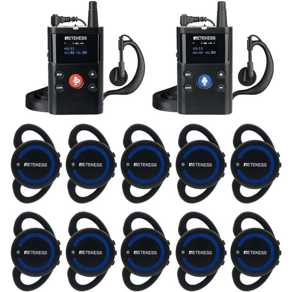 Retekess TT126 2 Way Plant Tour Headsets, Communication Device, Universal Earphones, Long Working Time, Factory Tour Guide System for Plant (1 TX 1 RX 10 Ear Receivers)