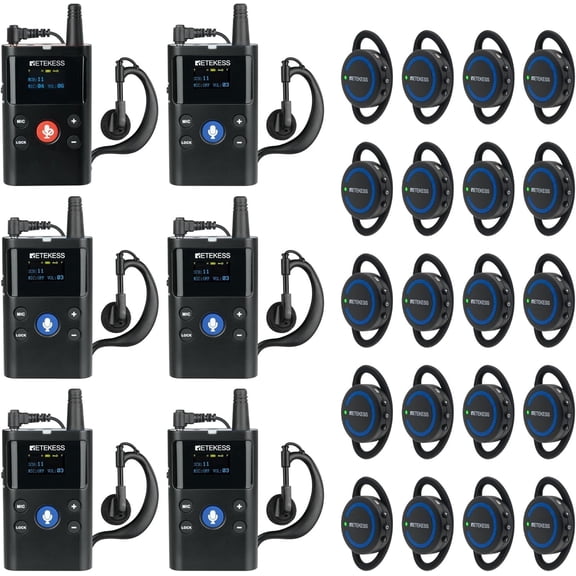 Retekess TT126 Two- Way Factory Tour Guide System, Conference Communication Equipment, Digital Technology, Two-Way Tour Guide Headsets for Church, Plant (1 TX 5 RX and 20 Ear Receivers)