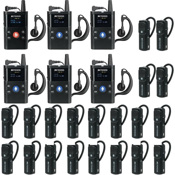 Retekess TT126 Two-Way Wireless Tour Guide System,Two-Way Communication Device, 280m, Noise Reduction, Tour Guide Headset for Factory, School (1 TX 5 RX and 20 Ear Receivers)
