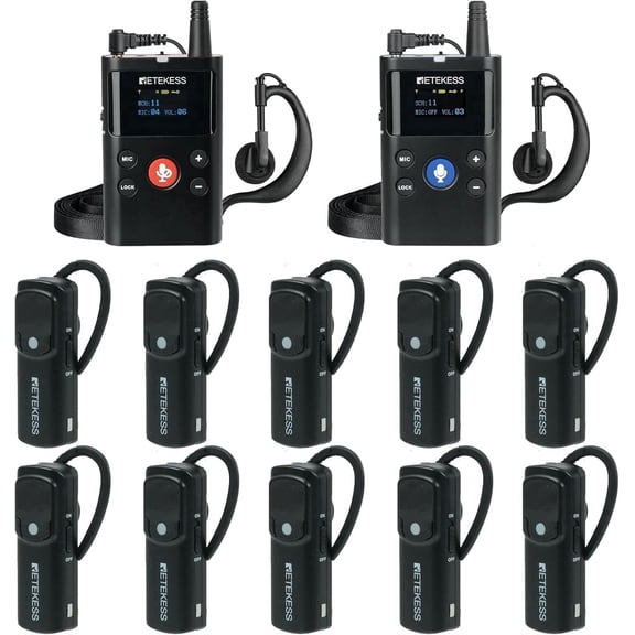 Retekess TT126 Wireless Tour Guide System,Two-Way Communication Device, 280m, Noise Reduction,Factory Tour Guide Headset with Two-Way Microphone for Plant (1 TX 1 RX and 10 Ear Receivers)