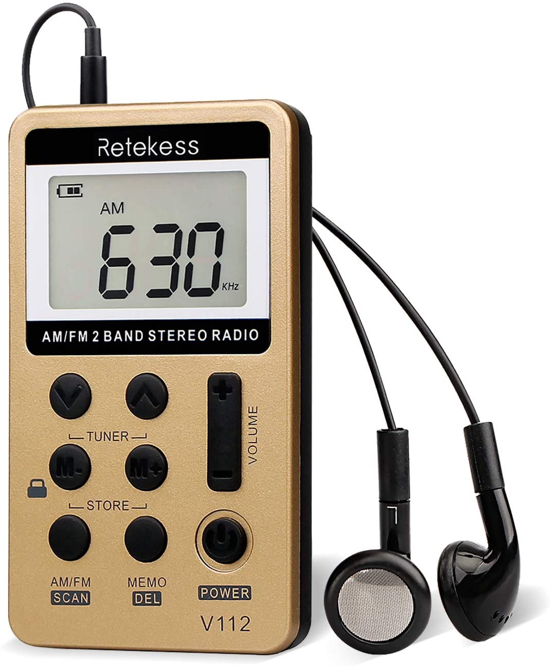 Retekess V112 Mini Radio Am Fm Portable Radio Rechargeable Digital Wireless Technolog Shortwave Radio(Gold) - image 1 of 7