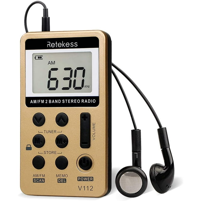 Retekess V112 Mini Radio Am Fm Portable Radio Rechargeable Digital Wireless Technolog Shortwave Radio(Gold)