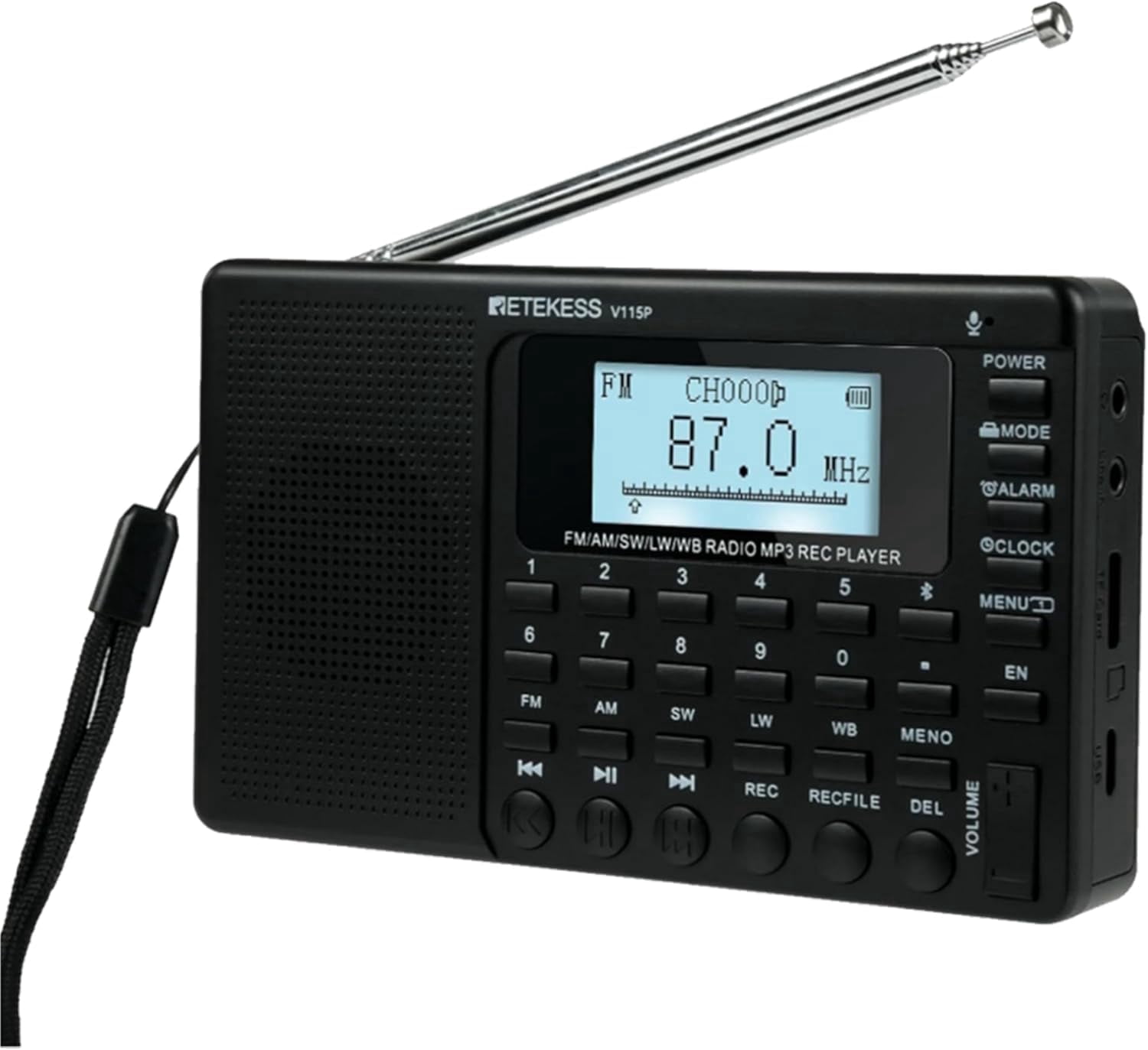 Retekess V115P Emergency radio with NOAA,Rechargeable AM FM SW WB Radio,Wireless Connection,1800mAh Battery,Digital Tuner,TF/AUX,Recording,Flashlight,Sleep Timer,Alarm Clock,for Emergency,Camping