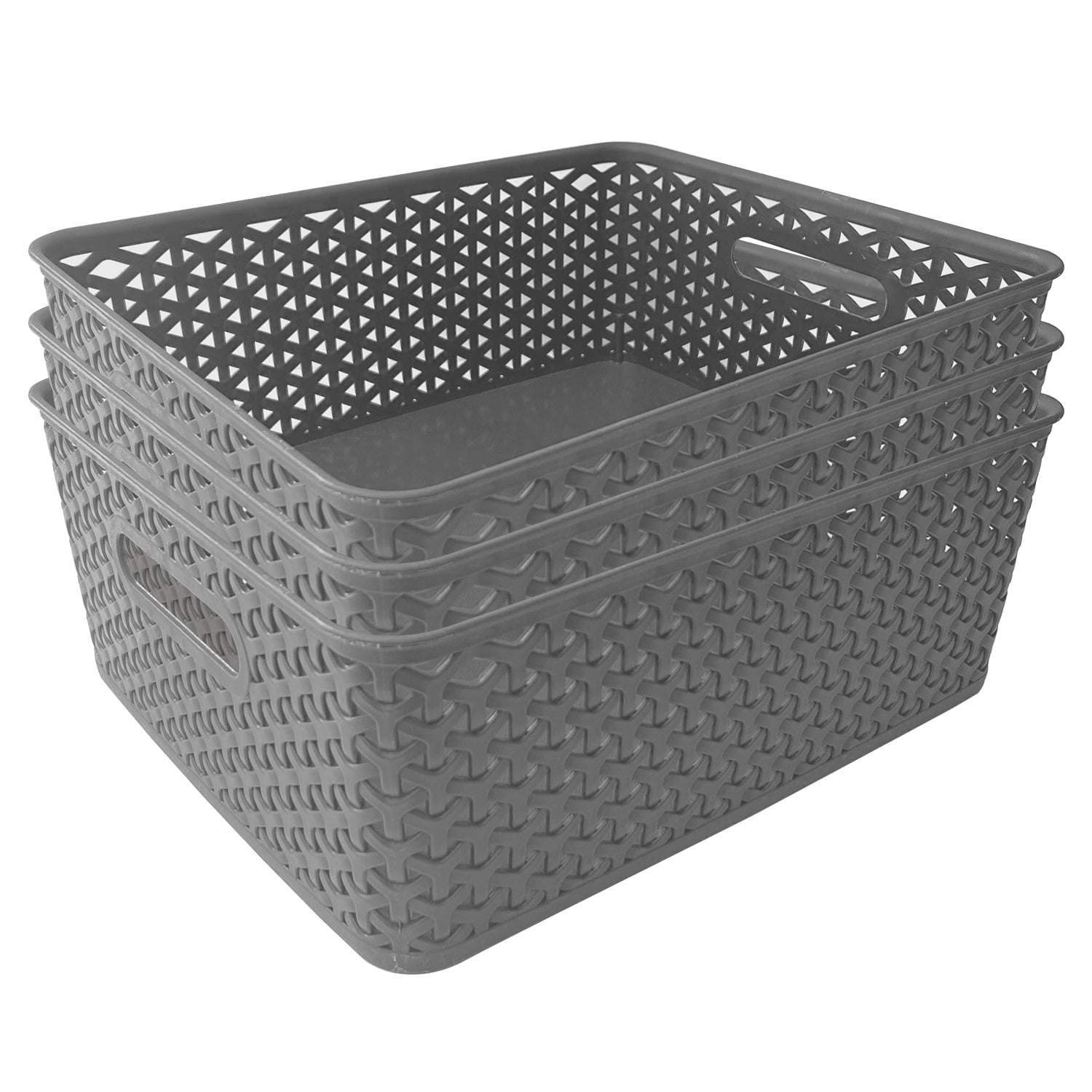 Rethink Your Room Set of 3 Large Plastic Open Storage Basket, 14 x 11.5