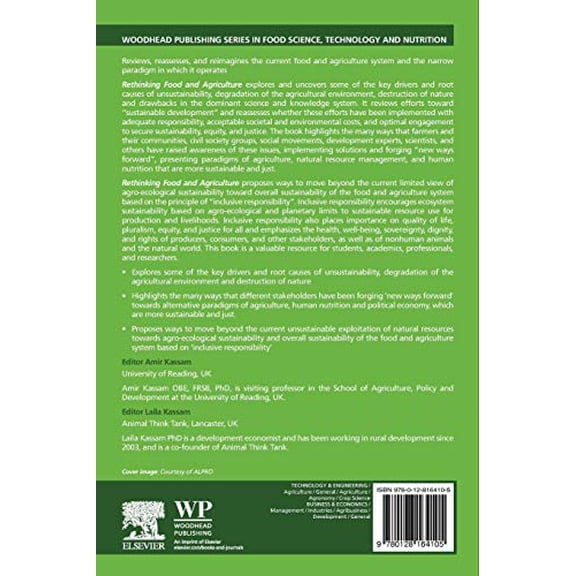 Pre-Owned Rethinking Food and Agriculture: New Ways Forward (Woodhead Publishing Series in Food Science, Technology and Nutrition) [Paperback] Kassam, Amir and Kassam, Laila