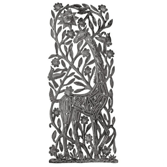 Reticulated Giraffe Looking Through Canopy Recycled Steel