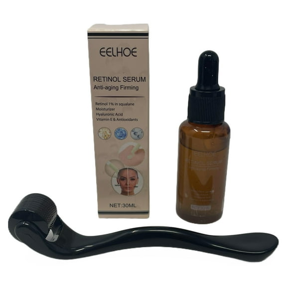 Retinol Anti Age Serum Anti-wrinkle Collagen Lifting Essence Lighten Fine Line Spots Brightening Moisturizing Facial Care (30ML) and Roller