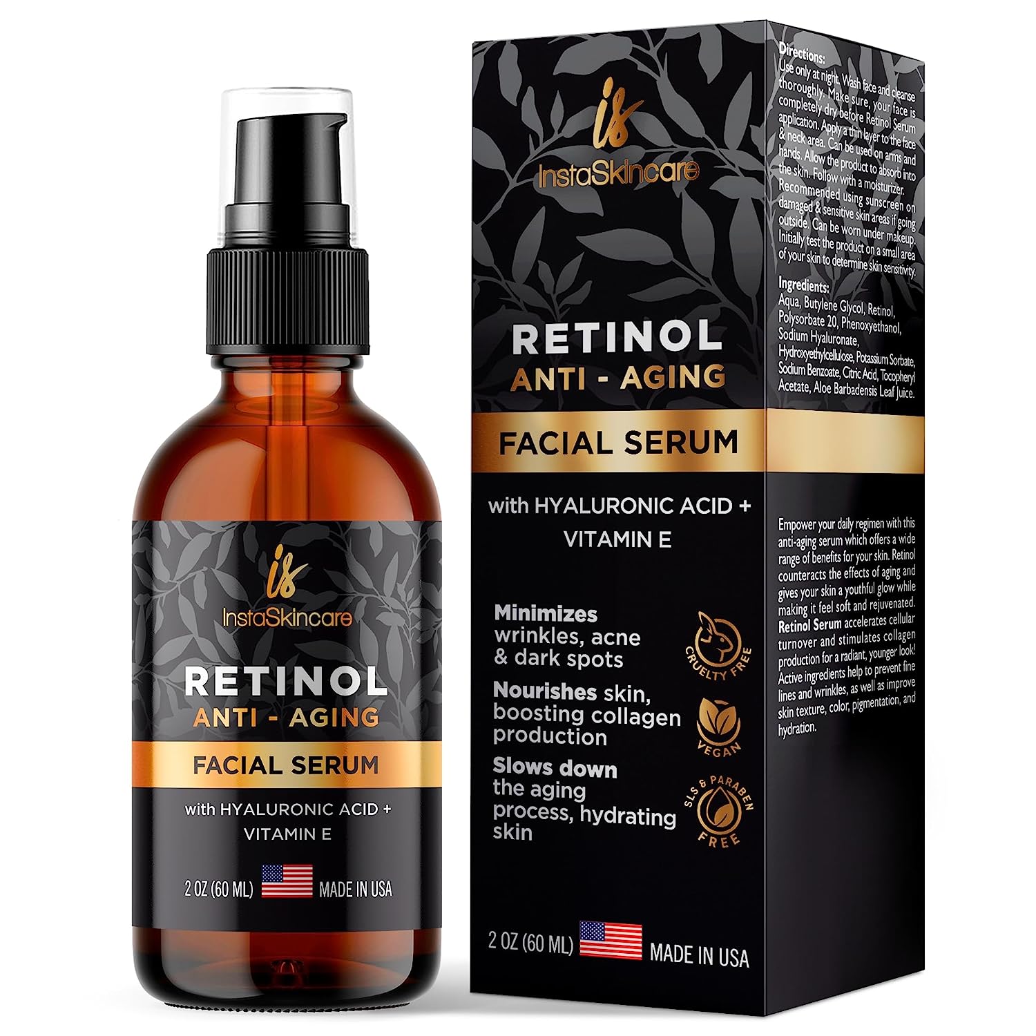 Retinol Serum for Face with Hyaluronic Acid + Vitamin E and A + Aloe