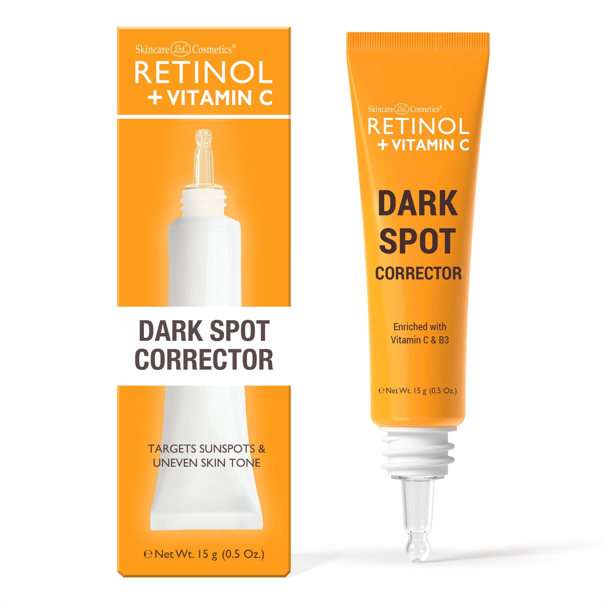 Retinol + Vitamin C Dark Spot Corrector Serum - Spotless Radiance, Evens Skin Tone, Targets Sun Damage & Dark Spots, Enhances Luminosity with Vitamin B3 Niacinamide & Retinol - 0.5 Oz