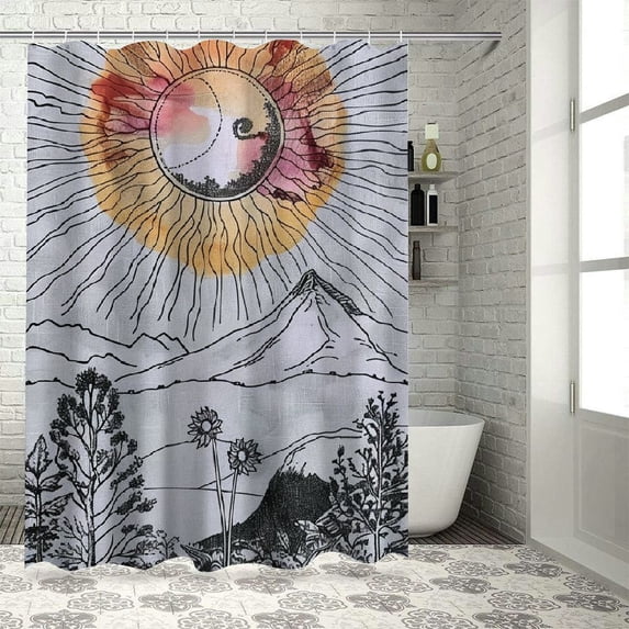 Orinice Art Nouveau Sun Trees Bathroom Decor Set Colorful Luxurious Polyester Fabric Fashion Shower Curtain with Hooks Washable Shower Curtain for Bathroom Decoration 36x72