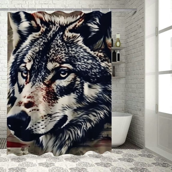 Orinice Wolf Flag Americo Makk Bathroom Decor Set, Multi-Size Colorful Luxurious Graphic Print Polyester Fabric Fashion Shower Curtain Set with Hooks 36x72