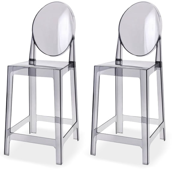 (Retired) 2xhome Set of 2 25" Seat Height Transparent Kitchen Barstools, Modern Ghost Accent Side Armless Counter Stools With Back, Clear