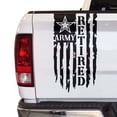 thumbnail image 1 of Retired Army Veteran Distressed American USA US Flag Truck Tailgate Vinyl Decal Compatible with most Pickup Trucks - U.S. Army Sticker USAF USMC US Navy Decal (11" x 20", Black), 1 of 8