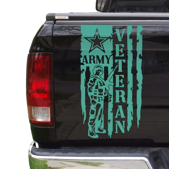 Retired Army Veteran Soldier Distressed American USA US Flag Truck Tailgate Vinyl Decal Compatible with Most Pickup Trucks U.S. Army Sticker USMC USAF US Navy Decal (11" x 20", Mint)