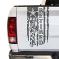 thumbnail image 1 of Retired Army Veteran Soldier Distressed American USA US Flag Truck Tailgate Vinyl Decal Compatible with Most Pickup Trucks U.S. Army Sticker USMC USAF US Navy Decal (11" x 20", Dark Gray), 1 of 8