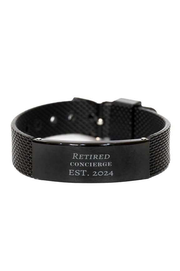 Retired Concierge Black Shark Mesh Bracelet - Unique Engraved Gift for Retirement, Graduation, and Veterans Day - Ideal Wristband for the 2024 Retiree