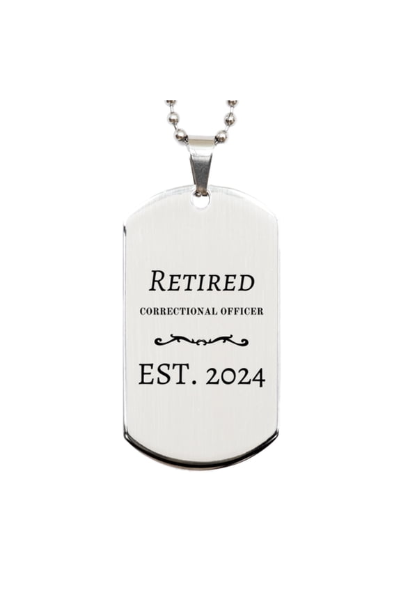 Retired Correctional Officer Est. 2024 Engraved Silver Dog Tag Perfect for Retirement Graduation Gifts for Law Enforcement Officers