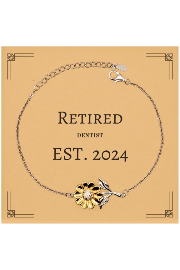 Retired Dentist Est. 2024 Sunflower Bracelet - Inspirational Gift for Graduation, Veterans Day, and Christmas - Unique Jewelry for Confidence and Hope