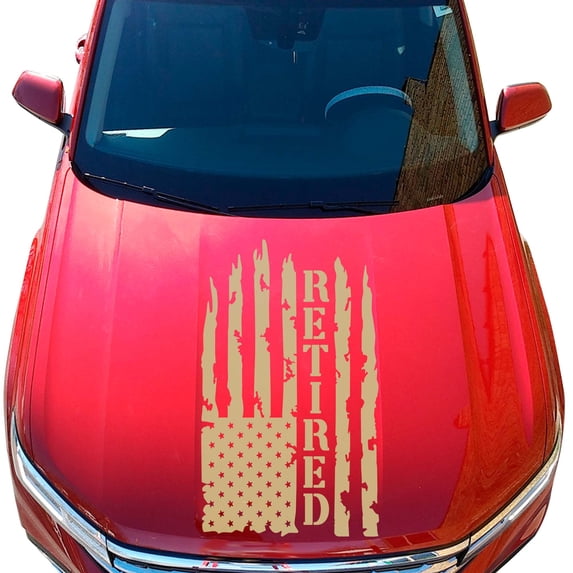 Retired Distressed American USA US Flag Hood Vinyl Decal Vietnam Veteran Sticker fits Most Pickup Trucks SUV Jeep Sedan – U.S. Army Sticker USAF USMC US Navy Decal (23" x 36", Cream)