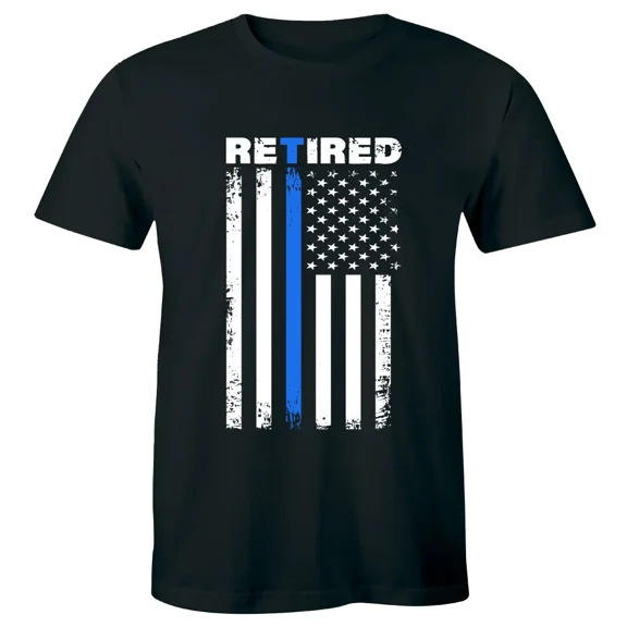 Retired Distressed Patriotic Design Blue Stripe Police Top Unisex T-Shirt, up to size 5XL