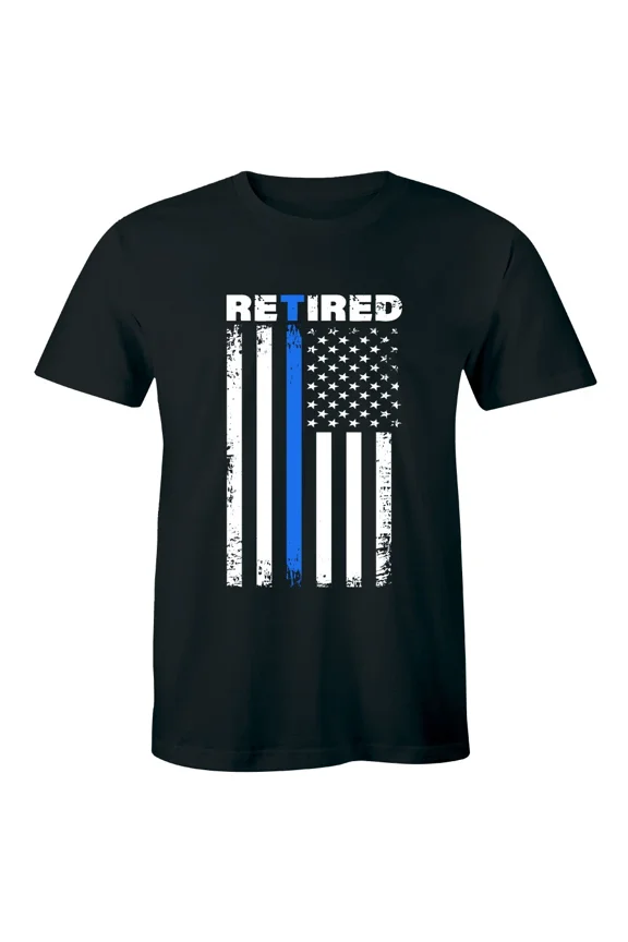 Retired Distressed Patriotic Design Blue Stripe Police Top Unisex T-Shirt, up to size 5XL