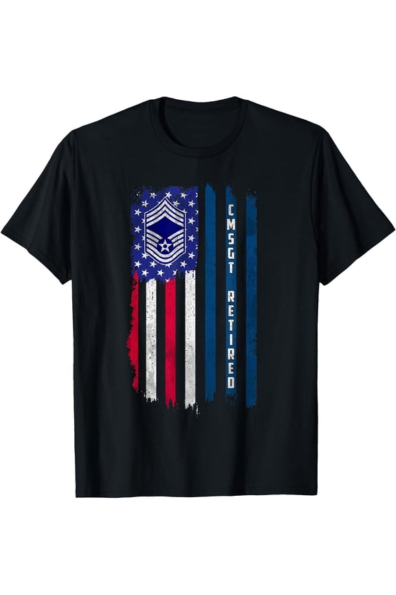 Retired E-9 Chief Master Sergeant CMSgt Rank American Flag T-Shirt, Unisex T-Shirt